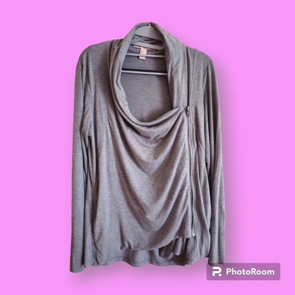 Forever 21 Grey Jersey Knit Asymmetrical Cardigan Jacket Size Large - Picture 1 of 6